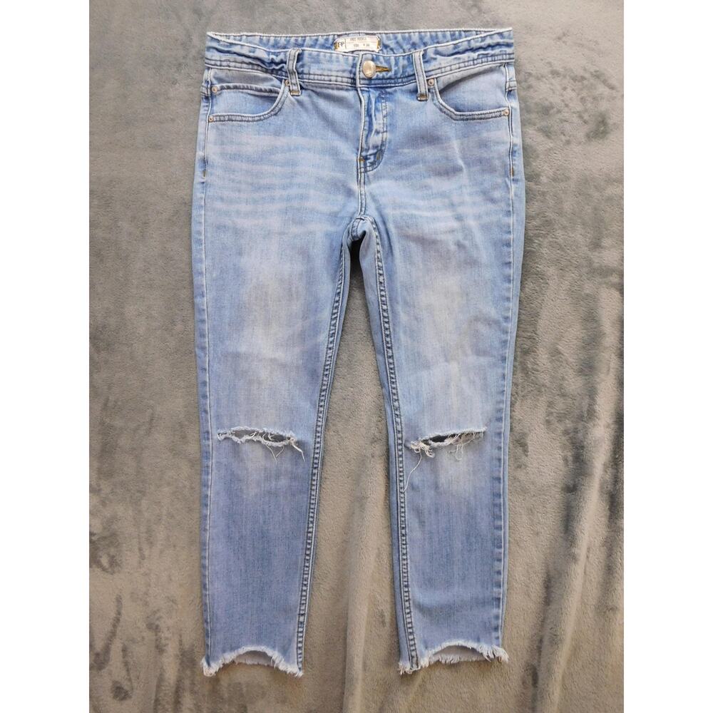 Free People Jeans Womens W 30 Blue Skinny Distressed Crop Light Wash Stretch